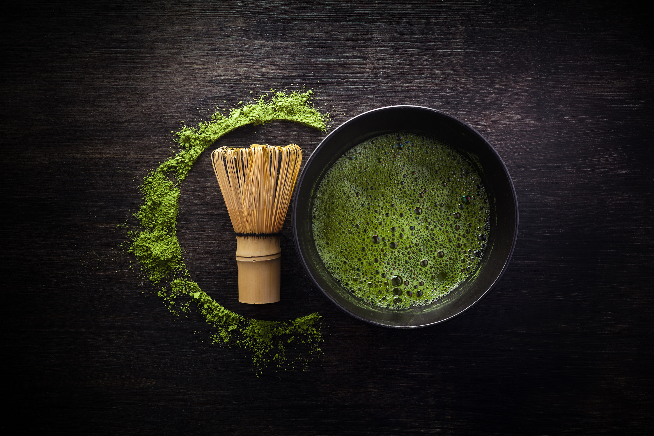 Making Matcha Latte with Bamboo Whisk